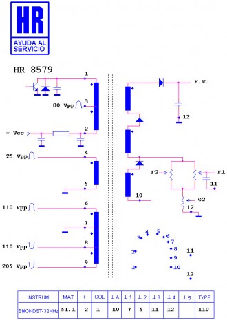 HR8579  (8-598-834-40; JF0501-21168)  Строчный трансформатор ТДКС